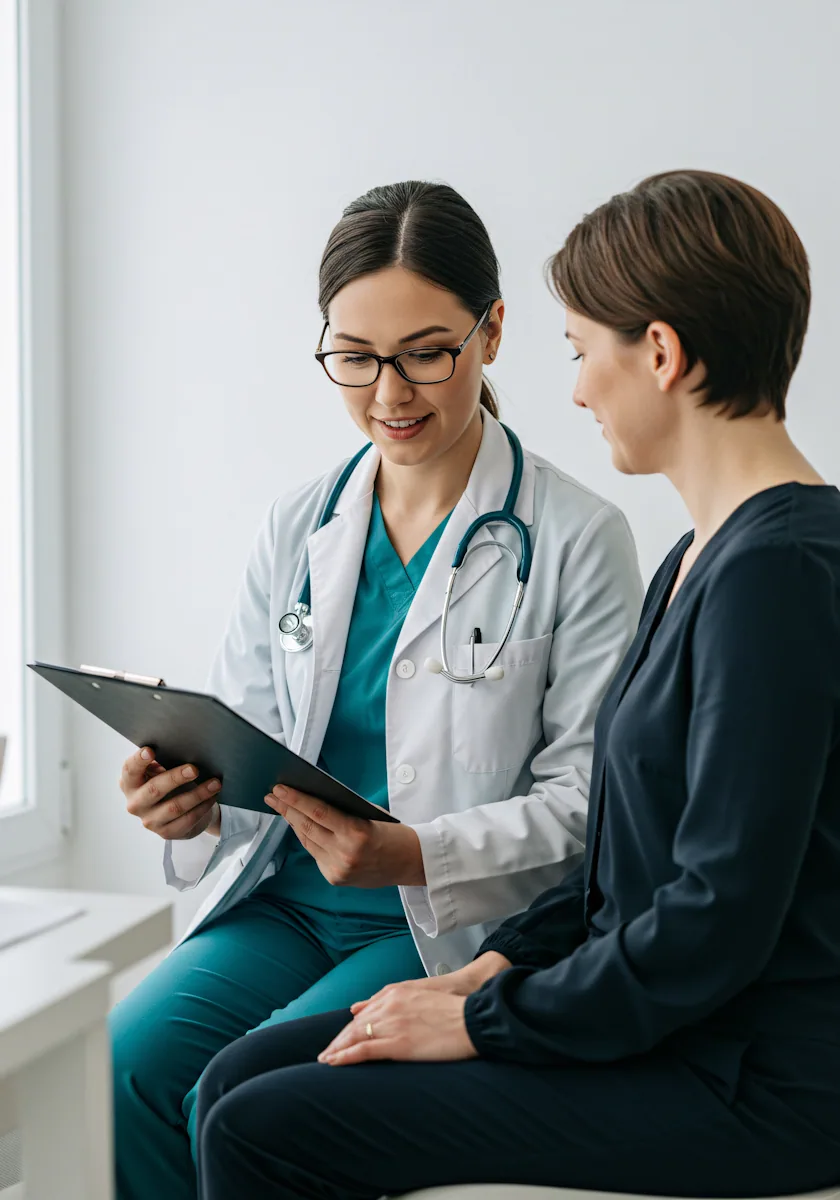 Doctor discussing respite care with a family carer