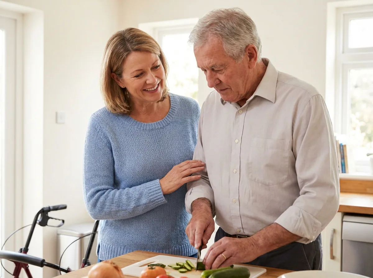 Care worker supporting an older person during a survey